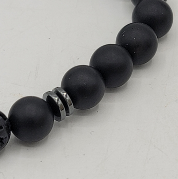 Black Matte Agate Stone Bead Stretch Yoga Bracelet New Without Tags NWT - Picture 2 of 6